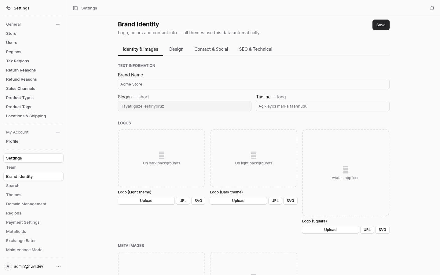 Brand admin screenshot