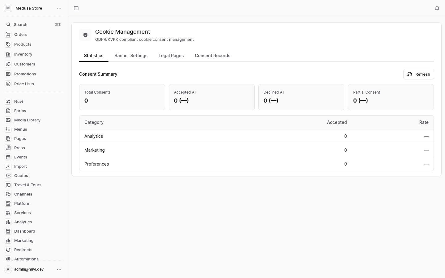 Cookie Consent admin screenshot