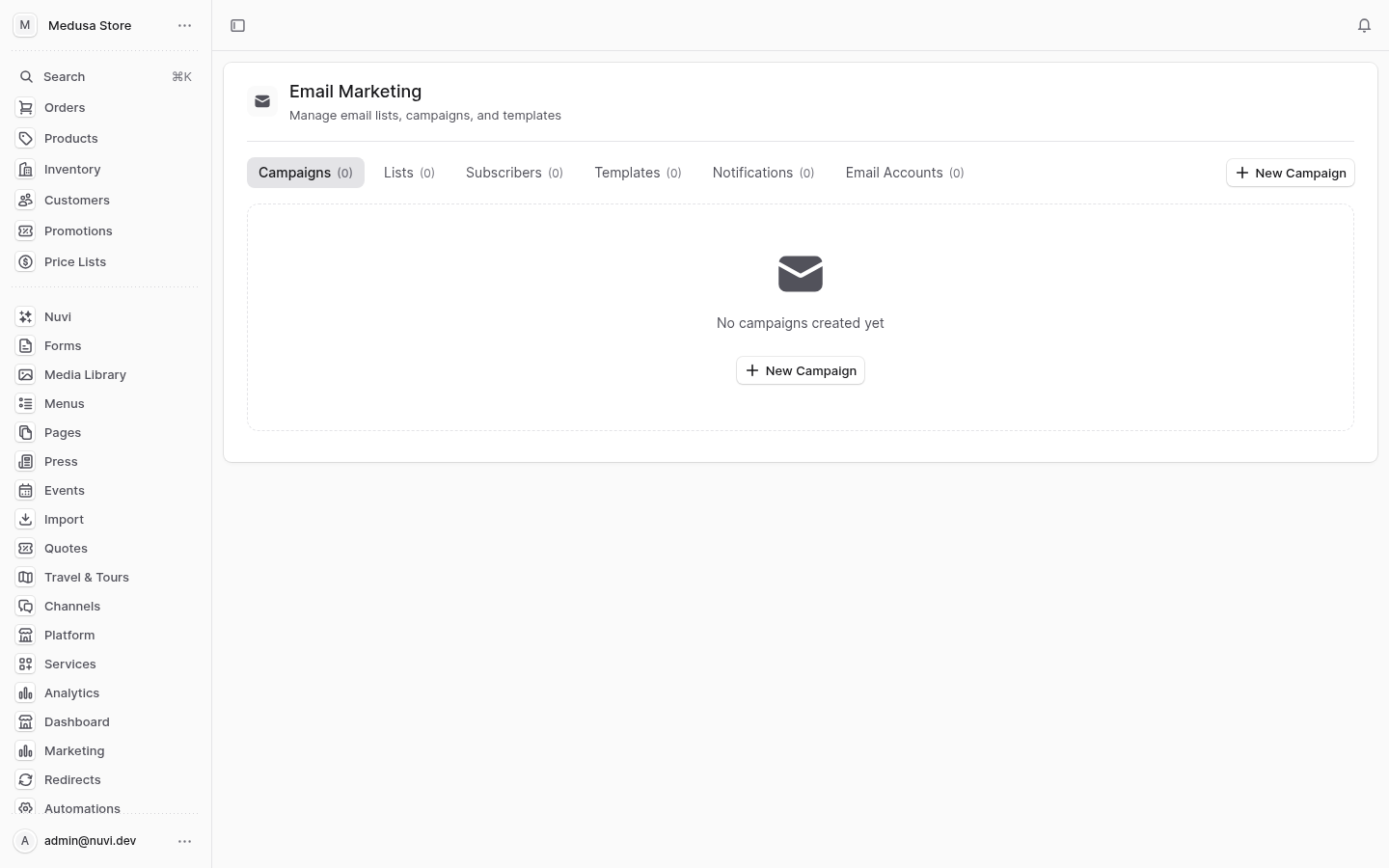 Email Marketing admin screenshot