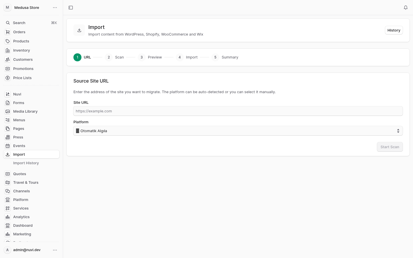 Import admin screenshot