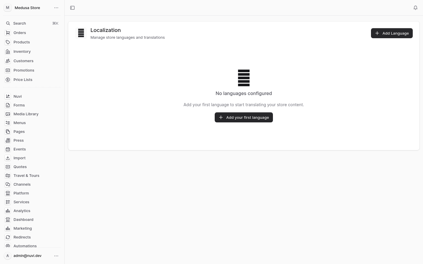 Localization admin screenshot