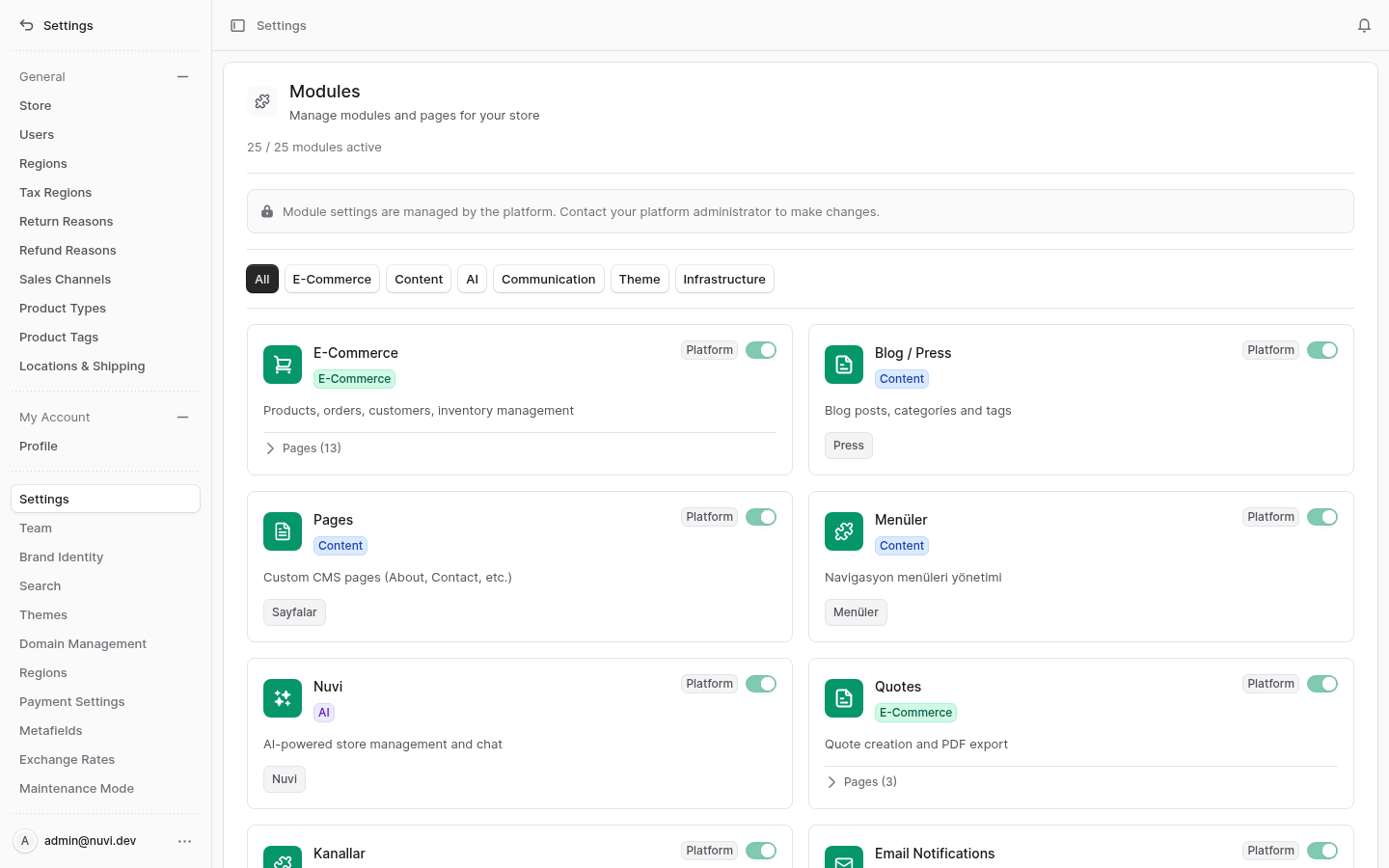 Module Setting admin screenshot