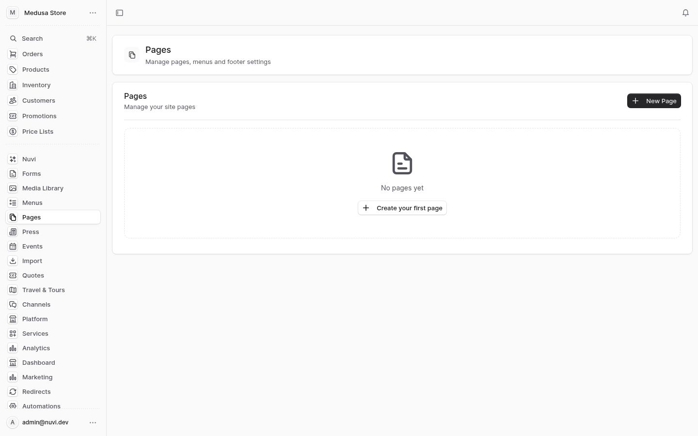 Page admin screenshot