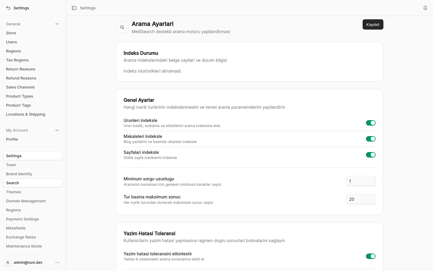 Search admin screenshot
