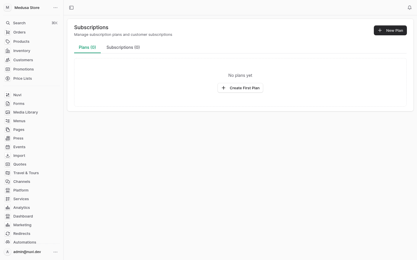 Subscription admin screenshot