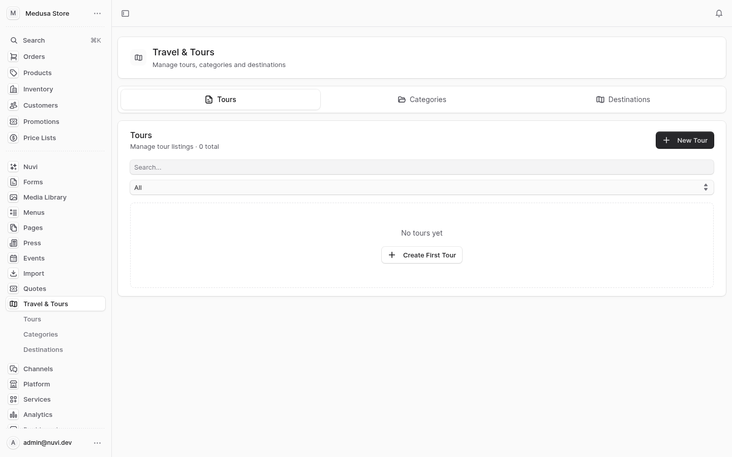 Travel admin screenshot