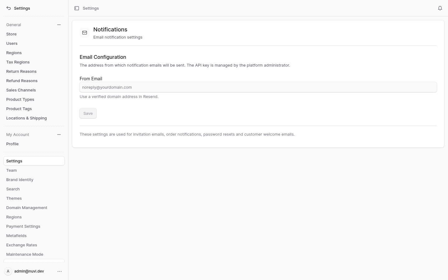 User Preference admin screenshot