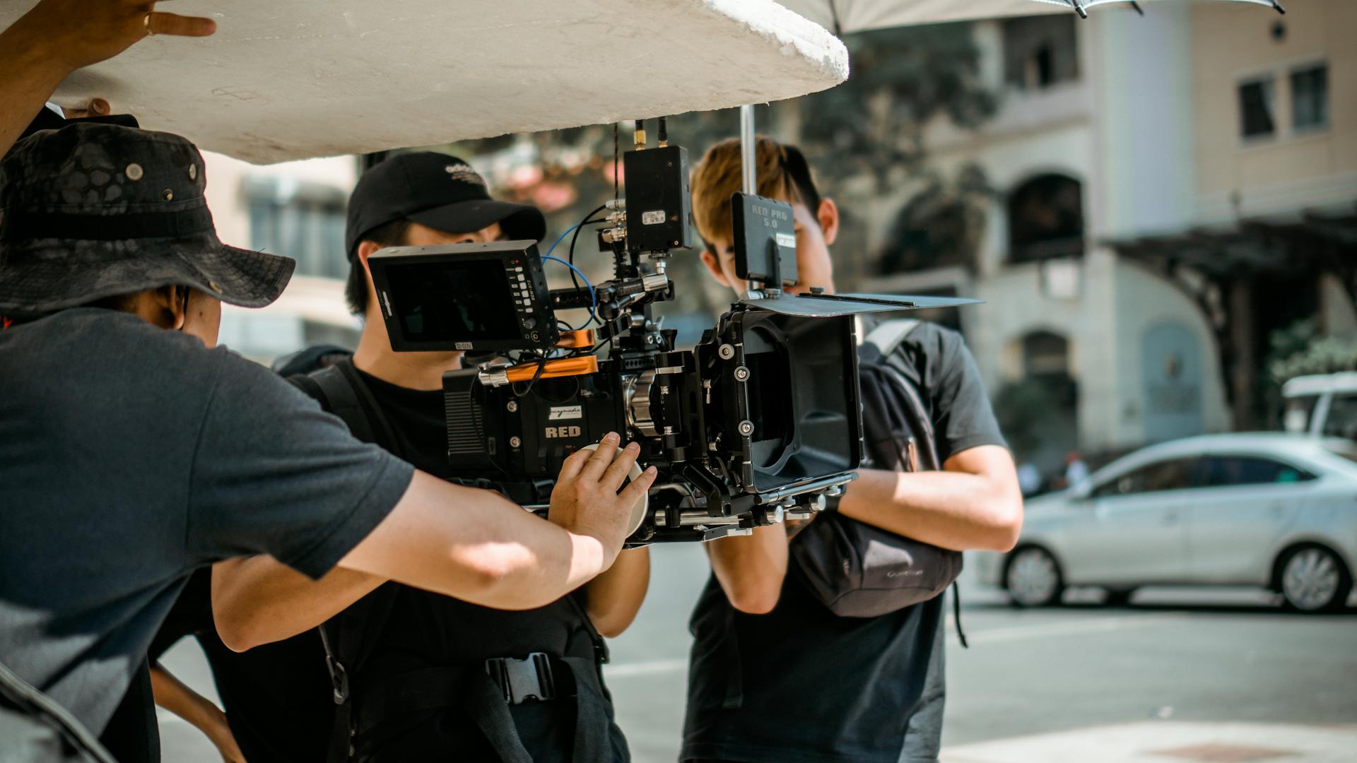 Professional cinema camera on film set